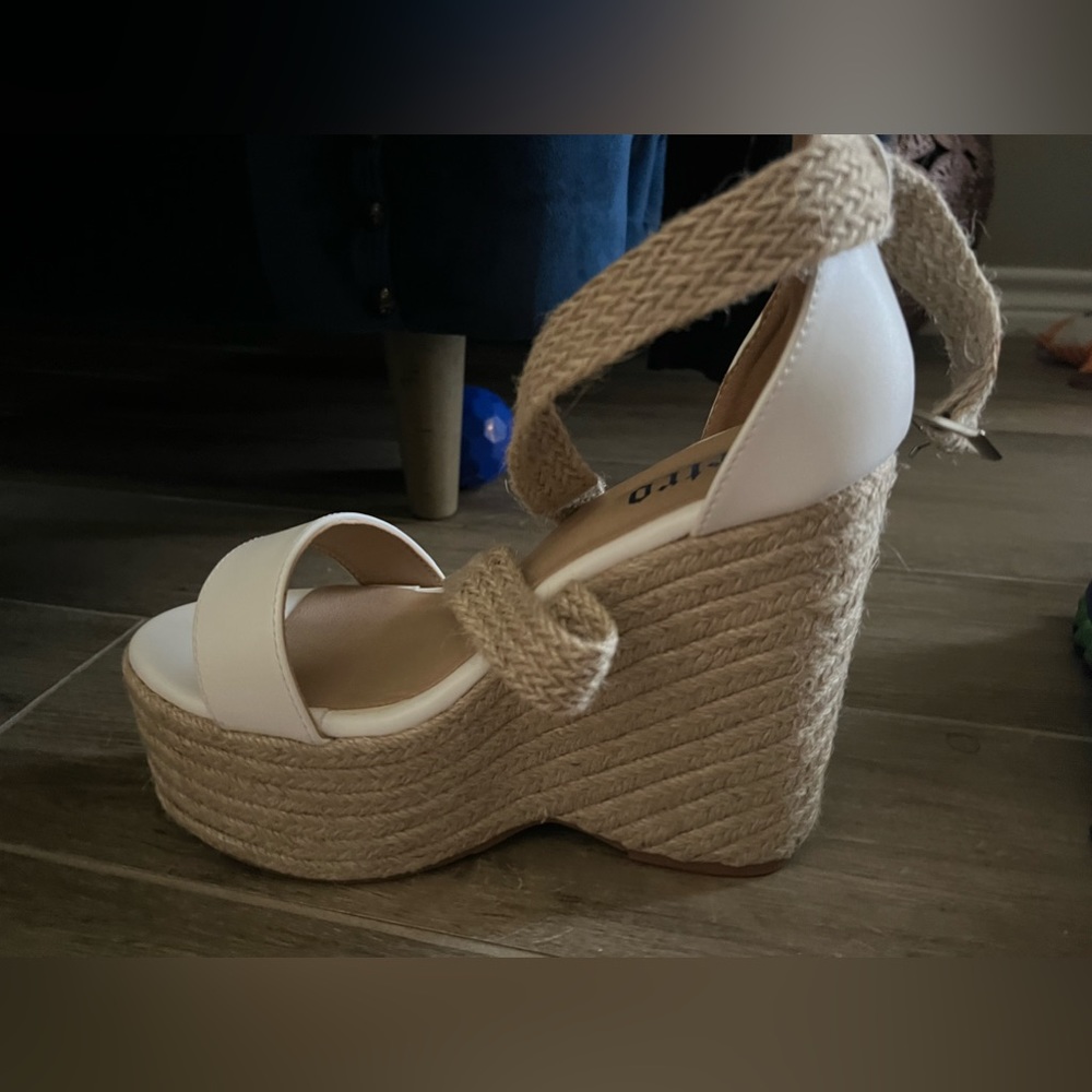 White leather espadrille sandals